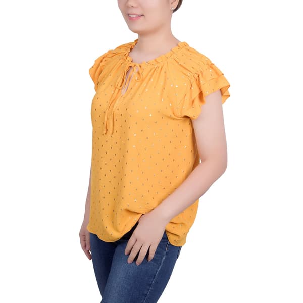 Womens NY Collection Ruffle Sleeve Tie Diamond Neck Airfow Blouse