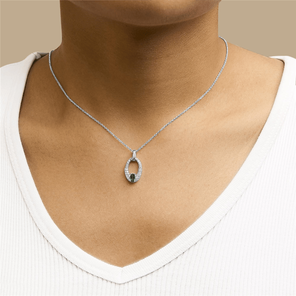 Haus of Brilliance Emerald & White Sapphire Oval Pendant Necklace