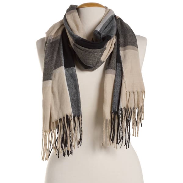 Womens Nine West Large Plaid Scarf with Fringes