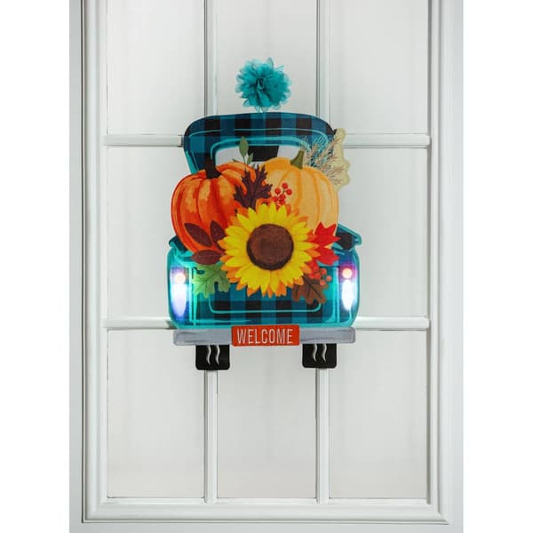 Evergreen Fall Plaid Truck LED Window Decor
