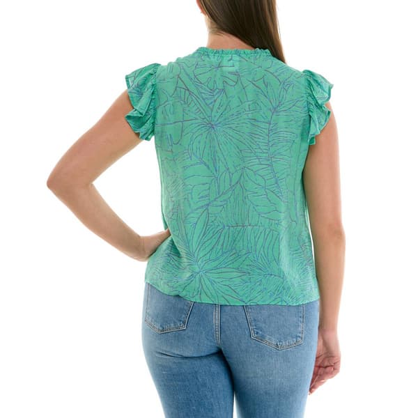 Womens Zac & Rachel Flutter Sleeve Leaf Tie Neck Blouse