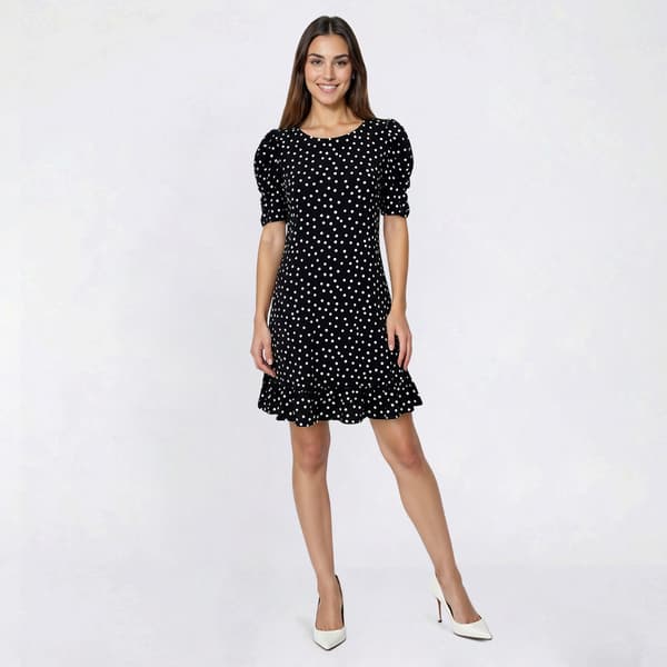 Petite MSK Puff Sleeve Dot Ruffle Hem Shift Dress - image 