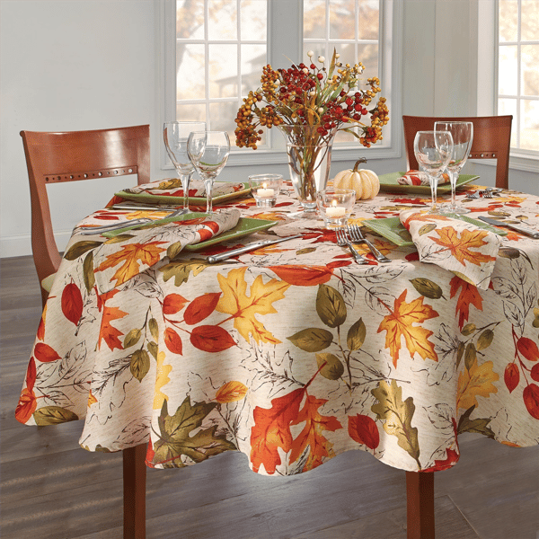 Threadmade Autumn Leaves Fall Printed Tablecloth