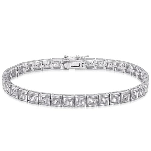 Gianni Argento Silver Plated Diamond Greek Link Bracelet