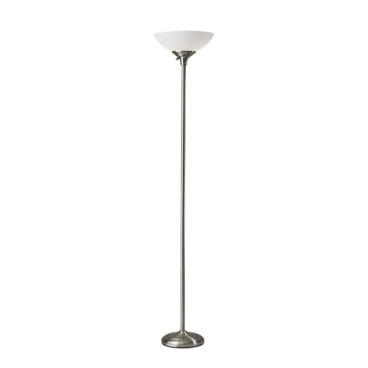 HomeRoots 71 Silver Metal Torchiere Floor Lamp With White Bowl