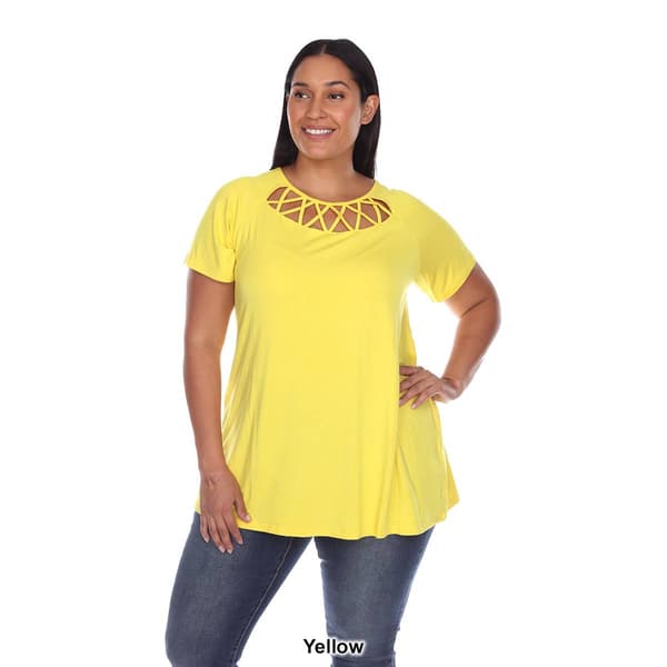 Plus Size White Mark Crisscross Neckline Short Sleeve Tunic