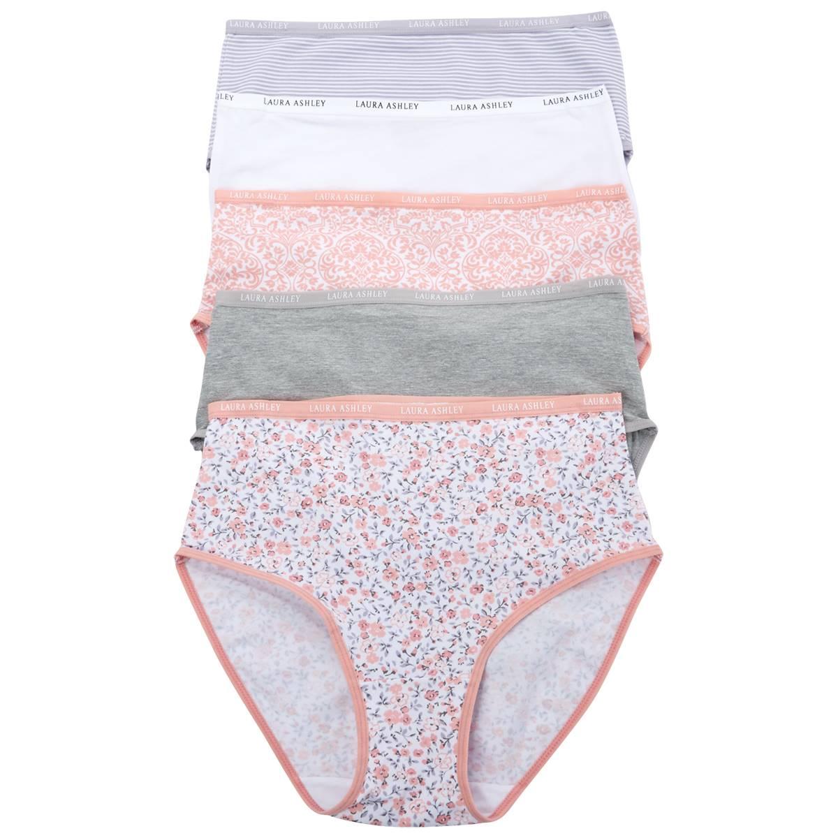 Womens Laura Ashley® 5pk. Floral Logo Waist Panties...