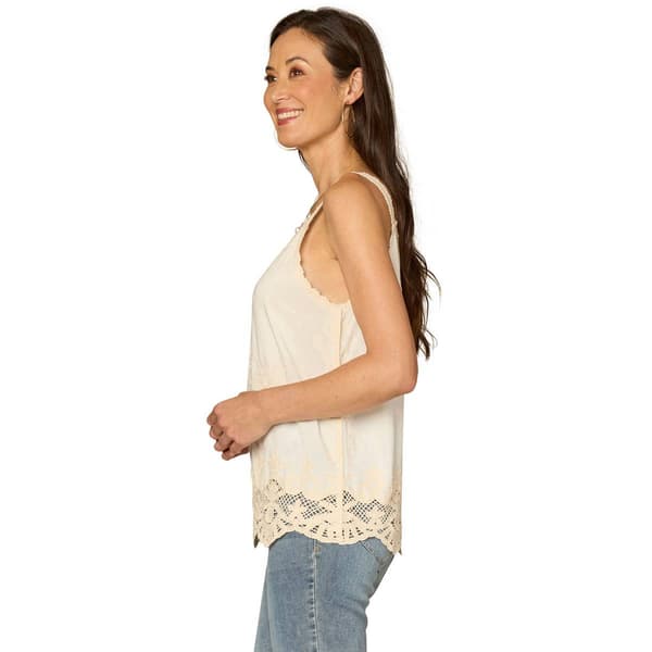 Womens Democracy Scallop Edge Lace Embroidered Tank Top