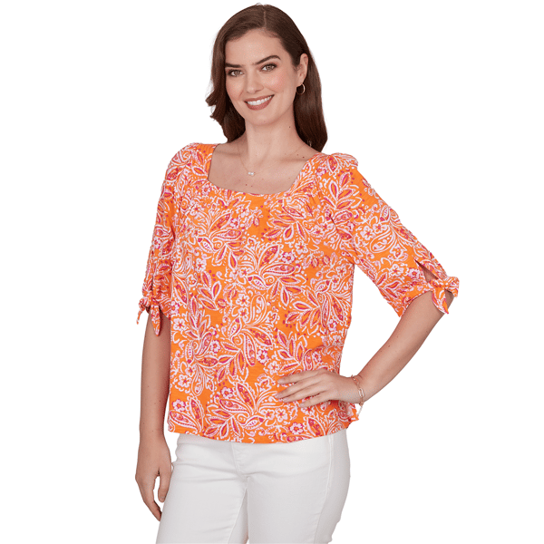 Petite Ruby Rd. Hothouse Florals Tie Sleeve Paisley Blouse