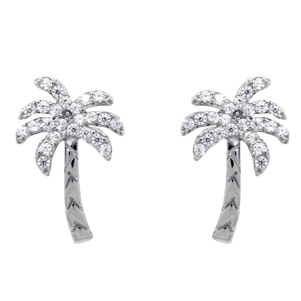 Sterling Silver Palm Tree Stud Earrings - image 