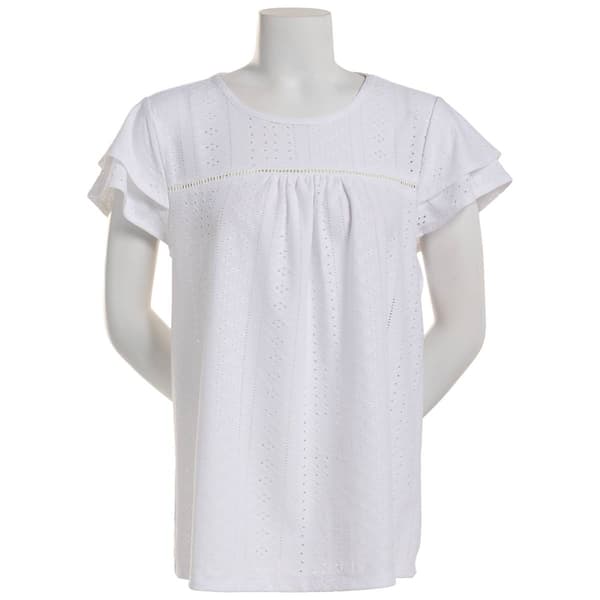 Womens Absolutely Famous Flutter Sleeve Knit Eyelet Blouse - image 