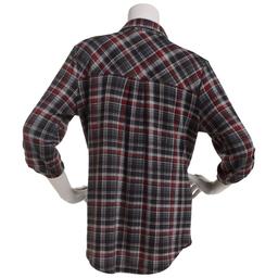 Womens Emily Daniels 3/4 Sleeve Plaid Hacci Blouse - Black/Red
