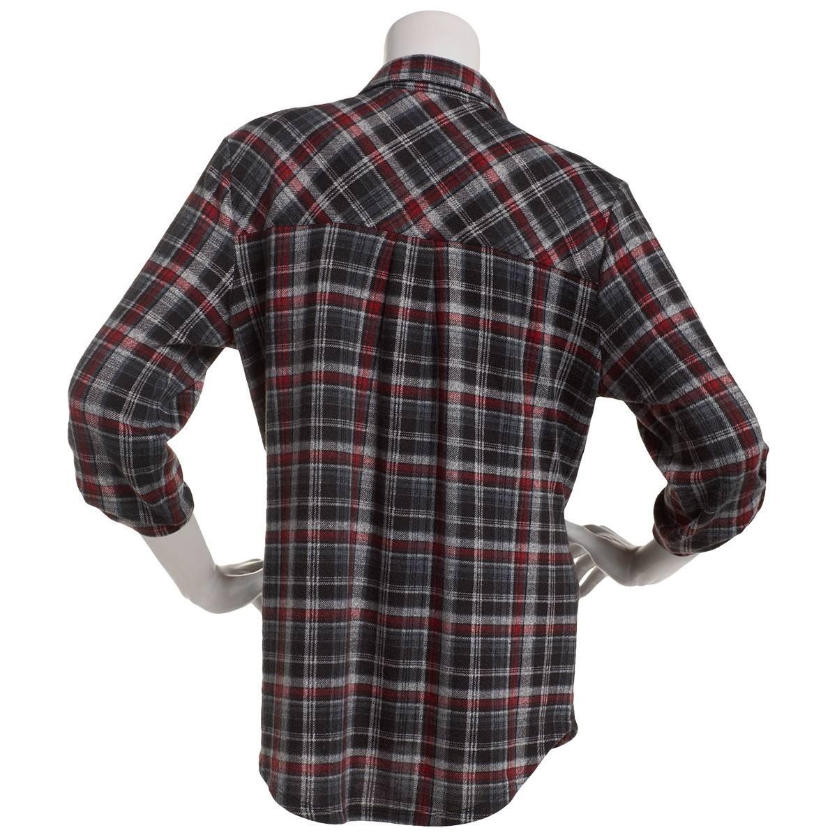 Petite Emily Daniels 3/4 Sleeve Plaid Hacci Blouse - Black/Red
