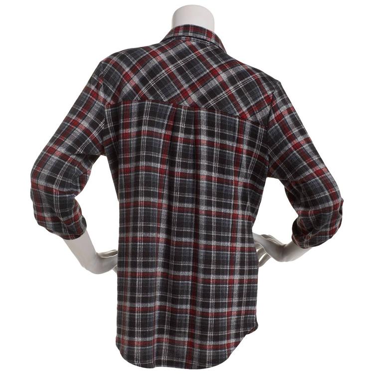 Womens Emily Daniels 3/4 Sleeve Plaid Hacci Blouse - Black/Red