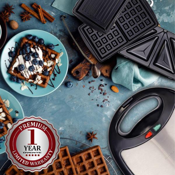 Ovente Electric Indoor Sandwich Grill Waffle Maker Set