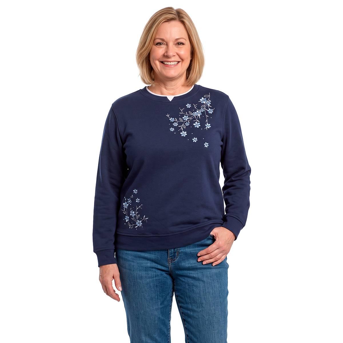 Plus Size Hasting & Smith Asymmetrical Floral Fleece Sweatshirt