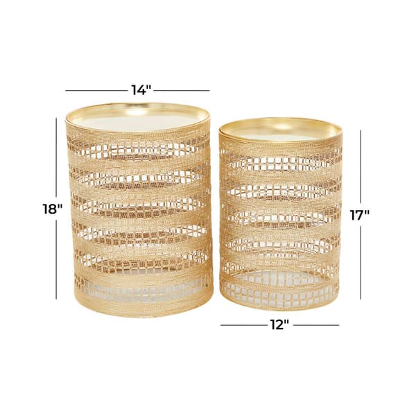 9th & Pike® Gold Metal Transitional Cylinder Drum Table-Set of 2