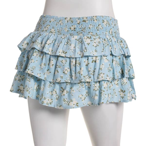 Juniors Derek Heart Challis Ruffle Floral Smock Waist Skort