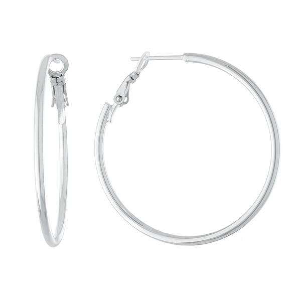 Silver Plated 40mm Tube Hoop Clutchless Hoop Earrings - image 