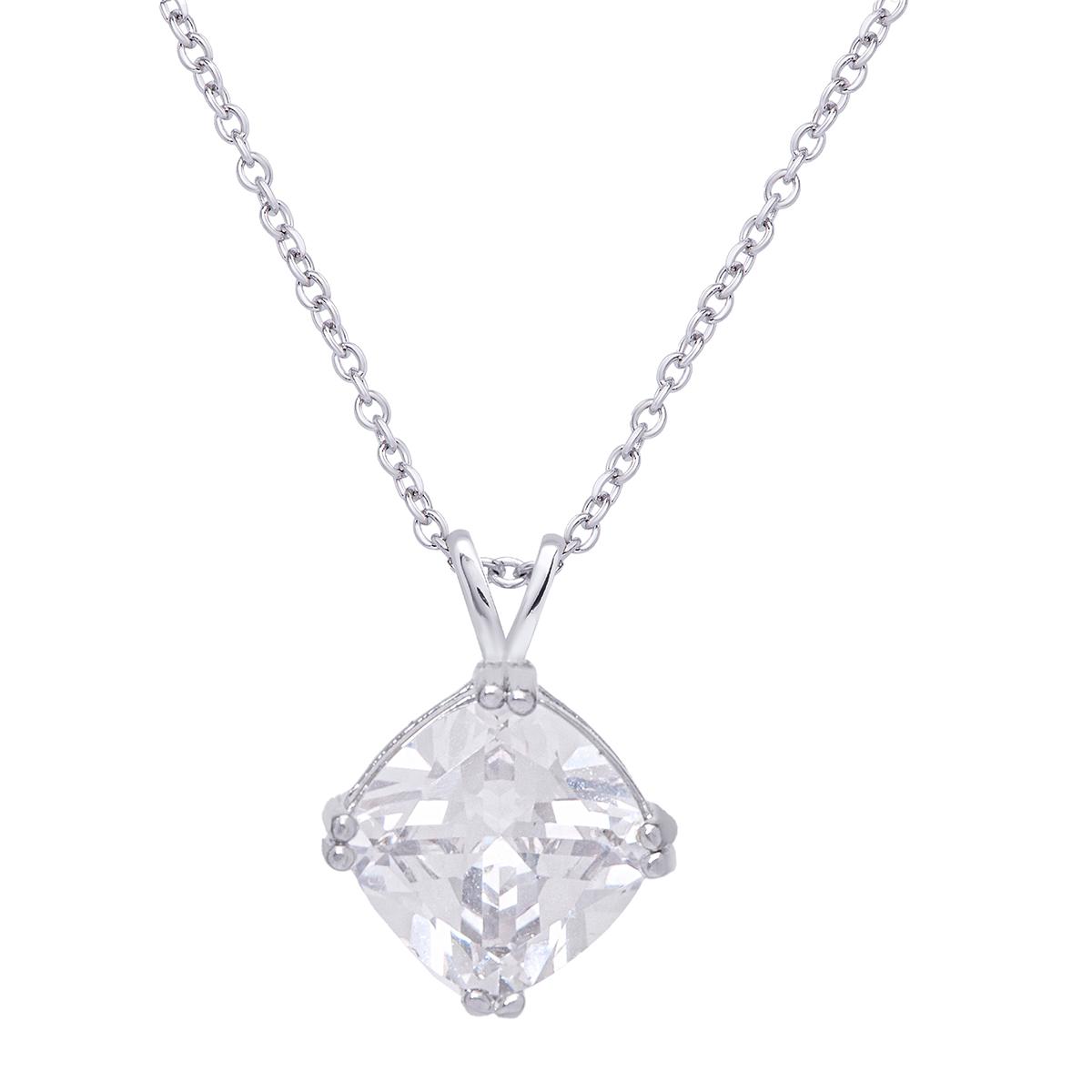 Sterling Silver Cushion-Cut Cubic Zirconia Pendant