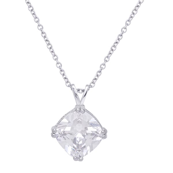 Sterling Silver Cushion-Cut Cubic Zirconia Pendant - image 