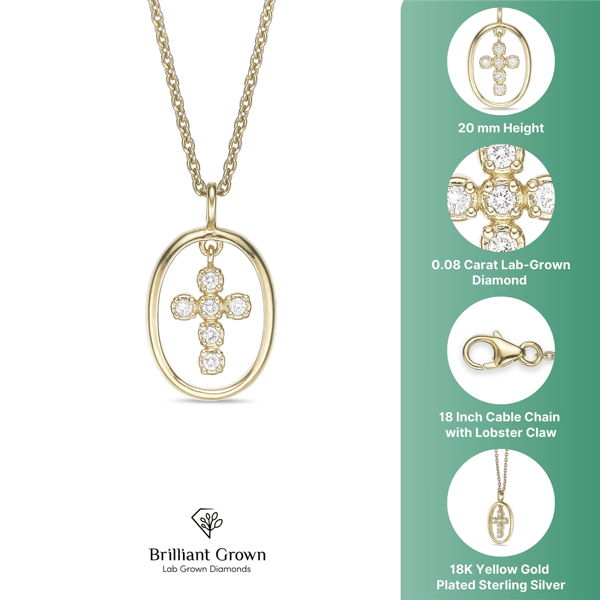 Brilliant Grown Lab-Grown Diamond Dangling Cross Pendant Necklace