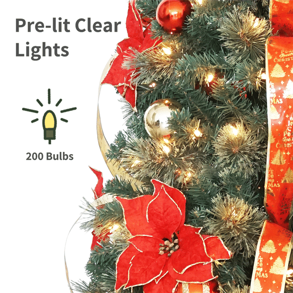 Puleo International 6ft. Pre-Lit Pop-Up Adorned Christmas Tree