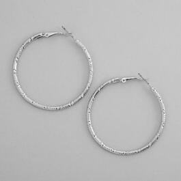 Design Collection Silver Round Diamond Cut Hoop Earrings