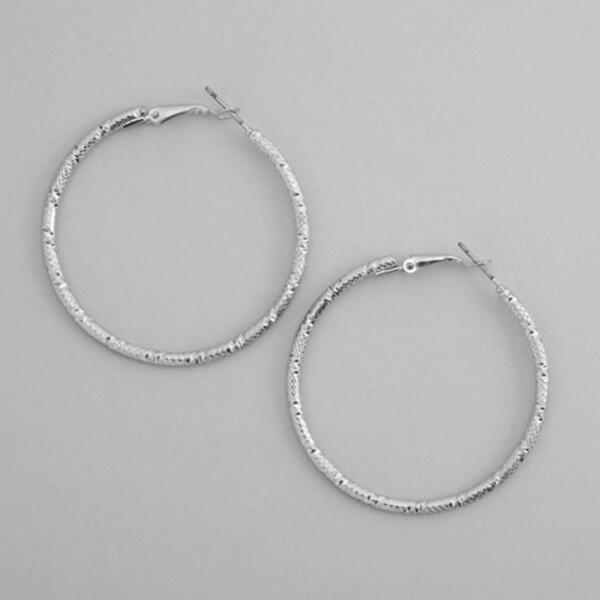 Design Collection Silver Round Diamond Cut Hoop Earrings - image 