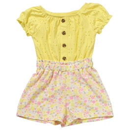 Girls &#40;4-6x&#41; One Step Up Knit Eyelet & Ditsy Crepe Romper