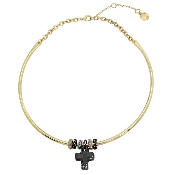 Steve Madden Two-Tone Puffy Cross Charm Necklace - image 