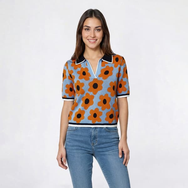 Womens Nanette Lepore Short Sleeve V Neck Retro Floral Sweater - image 