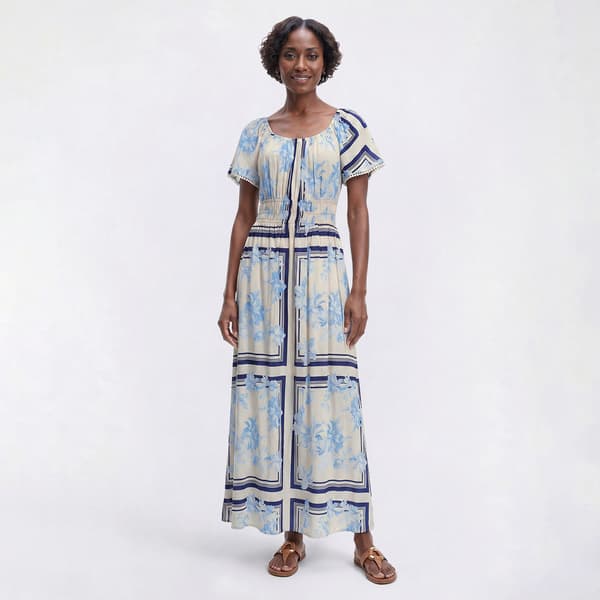 Womens Luxology Flutter Sleeve Geometric Floral Maxi Dress - image 
