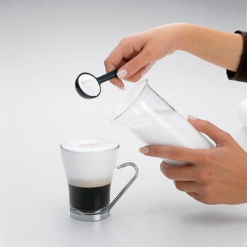 BonJour Manual Milk Frother, Stainless Steel and Coffee Glass