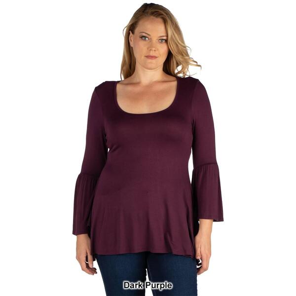 Plus Size 24/7 Comfort Apparel Flared Long Bell Sleeve Tunic