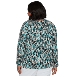 Plus Size Emaline Key Items Long Sleeve V-Neck Abstract Blouse