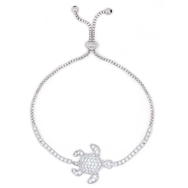 Silver Plated Cubic Zirconia Adjustable Turtle Bracelet - image 