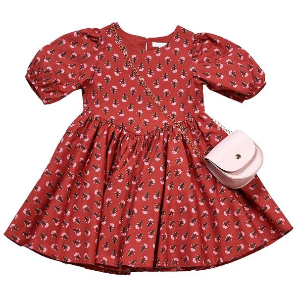 Girls (7-16) BTween(R) Puff Sleeve Floral Poplin Dress w/ Purse - image 