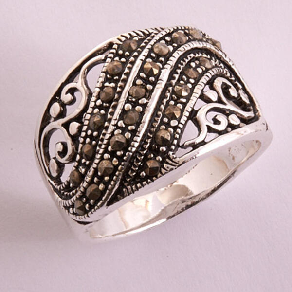 Marsala Fine Silver-Plated Marcasite Cigar Ring - image 