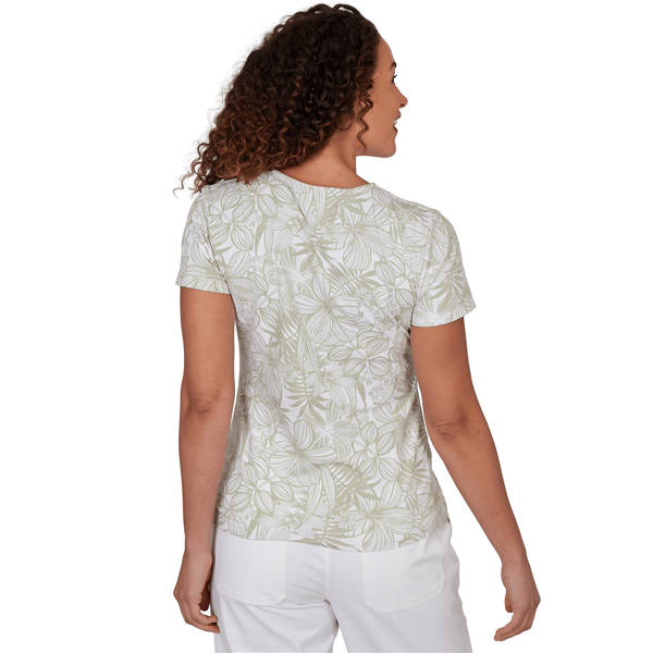 Petite Hearts of Palm Printed Essentials Tropical V Neck Tee