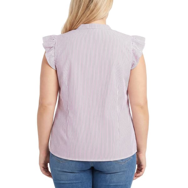 Plus Size NY Collection Ruffle Sleeve Stripe Poplin Blouse