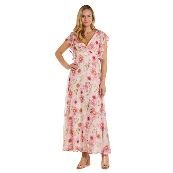 Petite R&M Richards Long Floral Flutter Sleeve Maxi Dress - image 