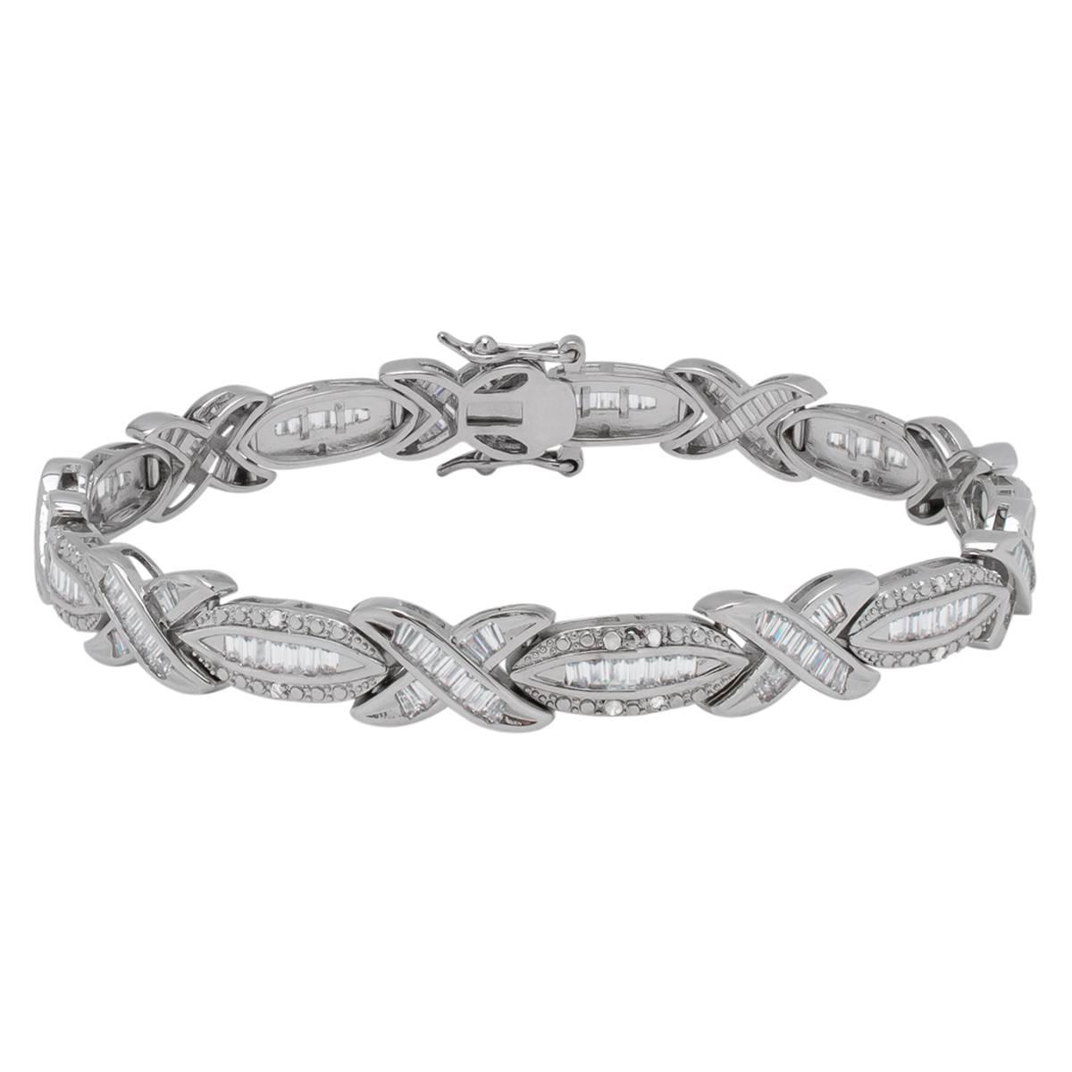Gianni Argento Silver Plated Diamond Baguette X Design Bracelet