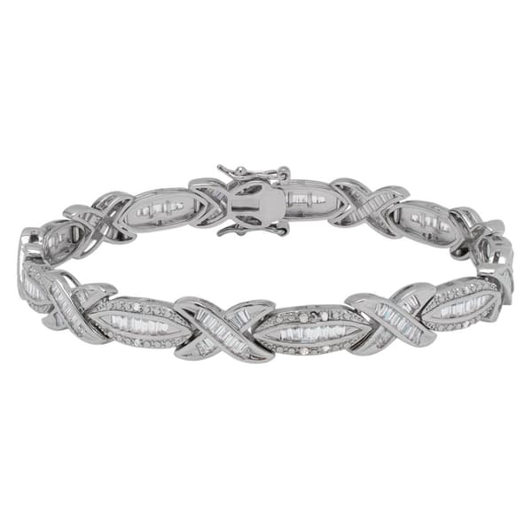 Gianni Argento Silver Plated Diamond Baguette X Design Bracelet - image 