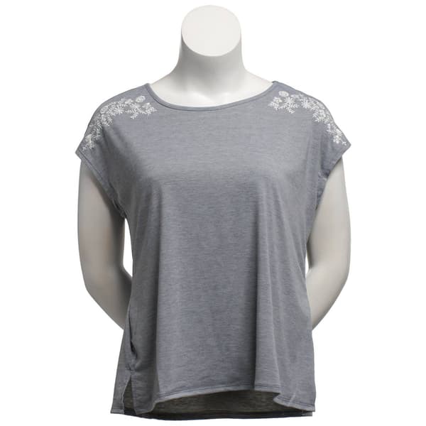 Womens New York Laundry Solid Extend Sleeve Tee w/Embroidery - image 