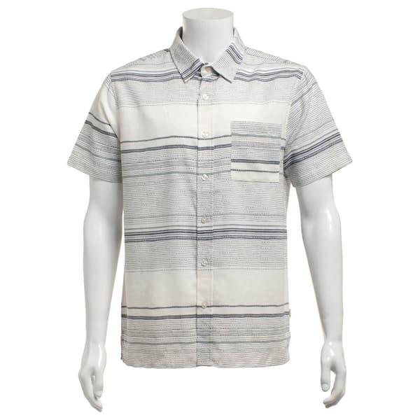 Young Mens VSTR Horizontal Stripe Textured Shirt - Cream/Blue - image 