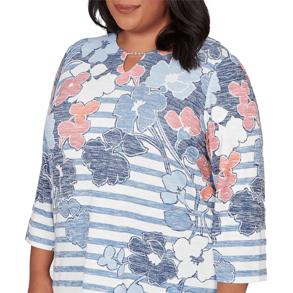 Plus Size Alfred Dunner Austin Stripe Floral Keyhole Neck Blouse