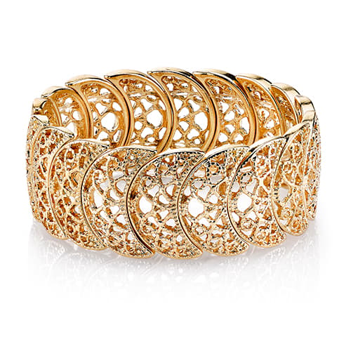 1928 Gold-Tone Half Circle Filigree Bracelet - image 