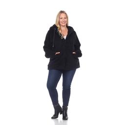 Plus Size White Mark Hooded Sherpa Jacket