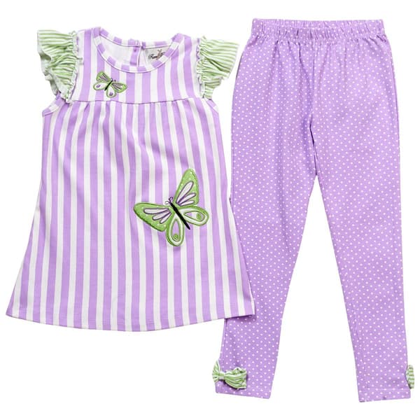 Girls &#40;4-6x&#41; Rare Editions Stripe Butterfly Top/Dot Leggings Set